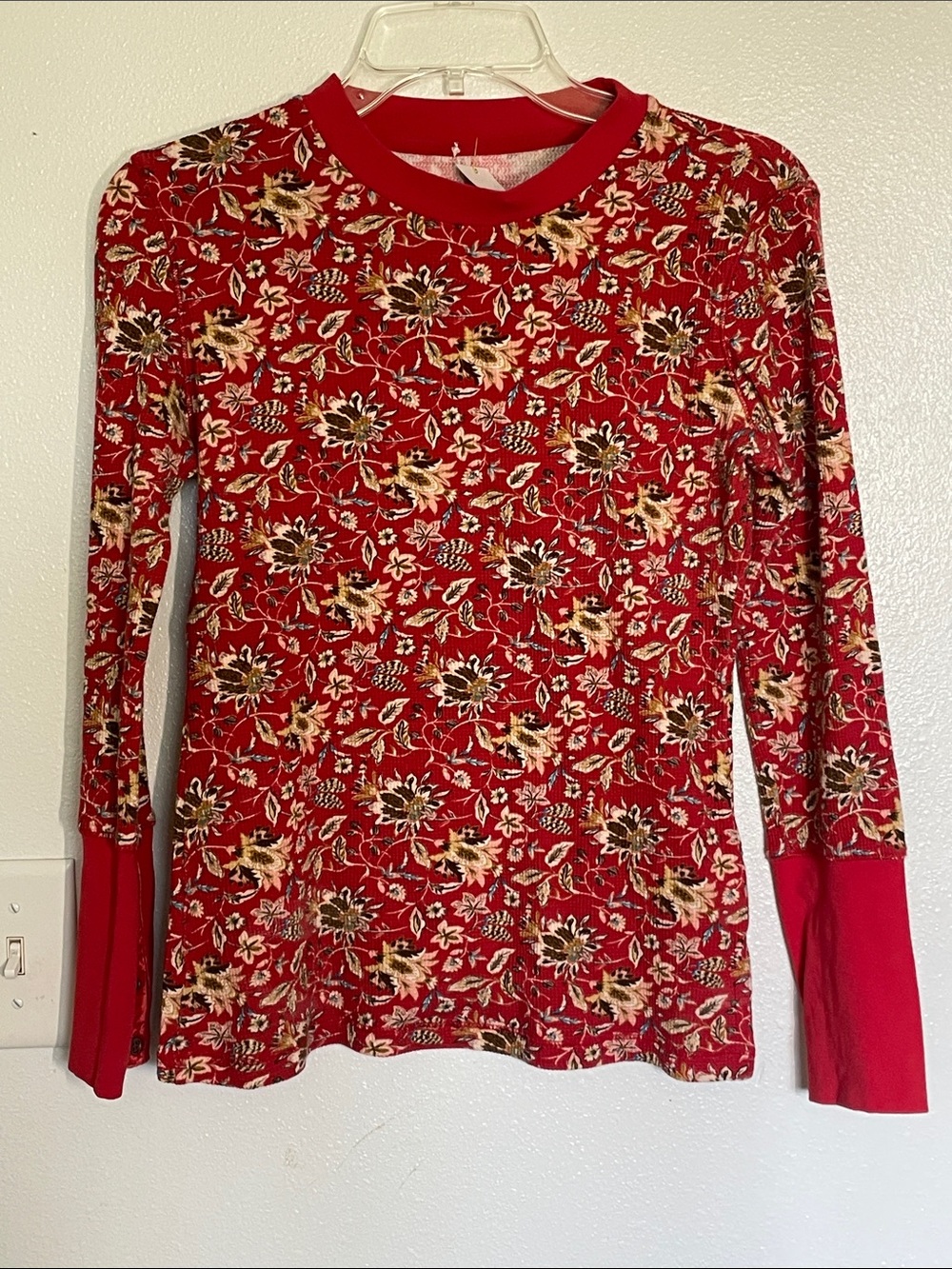 Sundance Red Floral Long-Sleeve Tee with Cream and Black Accents